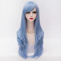 70cm long layered curly hair with side bang sky blue heat resistant sy ...
