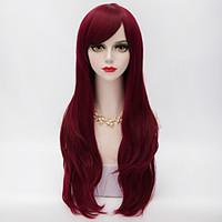 70cm Long Layered Curly Hair With Side Bang Dark Red Heat-resistant Synthetic Harajuku Lolita Women Wig