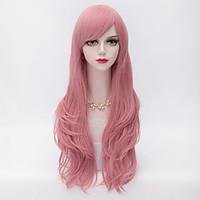 70cm long layered curly hair with side bang pink heat resistant synthe ...