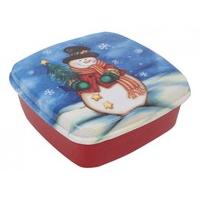 7.5 X3.25 Square Xmas Food Container W/lid Snowman Decal