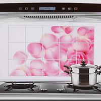 75x45cm Pink Rose Pattern Oil-Proof Water-Proof Hot-Proof Kitchen Wall Sticker