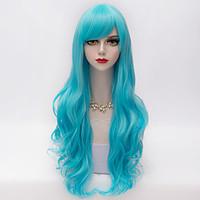 75cm Long Layered Wavy Hair With Side Bang Light Blue Synthetic European Lolita Lady Wig