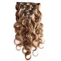 7A 100% Virgin Human Hair Extensions Clip In Remy Hair Body Wave Full Head Mix Color