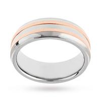 7mm Gents Titanium Wedding Ring with 9 Carat Rose Gold Lines - Ring Size S
