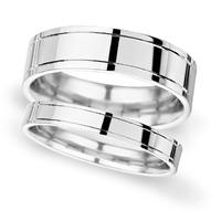 7mm Flat Court Heavy Polished Finish With Grooves Wedding Ring In 18 Carat White Gold