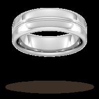 7mm Slight Court Extra Heavy Grooved polished finish Wedding Ring in 950 Palladium - Ring Size V