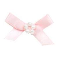 7mm Ribbon Bow With 5 Pearls 40mm x 22mm Pale Pink