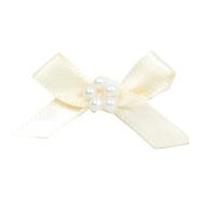 7mm Ribbon Bow With 5 Pearls 40mm x 22mm Cream