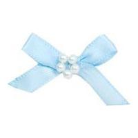 7mm Ribbon Bow With 5 Pearls 40mm x 22mm Light Blue