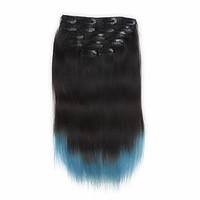 7pcsset 18inch clip in human hair extensions 85g ombre highlighted str ...