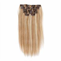 7pcs/set 14Inch Clip In Human Hair Extensions 85g Ombre Highlighted Straight Hair