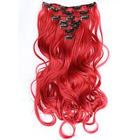 7pcs/Set 130g Red Wavy 50cm Hair Extension Clip In Synthetic Hair Extensions