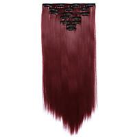 7pcs/Set 130g Burgundy Wine 50cm Hair Extension Clip In Synthetic Hair Extensions