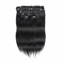 7pcsset 14inch clip in human hair extensions 75g pure color straight h ...