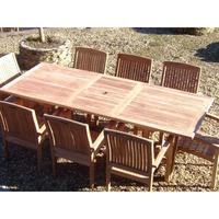 8 Seater Teak Extending Table Set with Fixed Armchairs