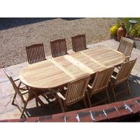 8 Seater Oval Double Extending Teak Set with Recliners