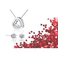 £8 instead of £89 for a double heart pendant necklace and earrings set made with crystals by Swarovski® from Your Ideal Gift - save 91%