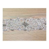 80mm Heavy Crystal Diamante Couture Bridal Lace Applique Trimming Silver