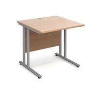 800MM STRAIGHT DESK IN BEECH 800mm DEEP 25MM THICK TOP SINGLE CABLE PORT ACCESS DELUX DOUBLE UPRIGHT LEGS FOR ST