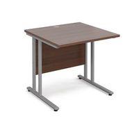 800mm straight desk in walnut 800mm deep 25mm thick top single CABLE PORT ACCESS DELUX DOUBLE UPRIGHT LEGS FOR ST