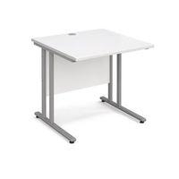 800mm straight desk in white 800mm deep 25mm thick top single cable po ...