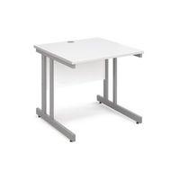 800MM STRAIGHT DESK IN WHITE 800MM DEEP 1 CABLE PORT DOUBLE UPRIGHT LEG DESIGN ADJUSTABLE FEET 25M