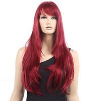 80cm Long Straight Synthetic Wigs Wine Red Synthetic Hair Wigs Highlighted Heat Resistant Cosplay Wig