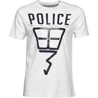 883 Police Mens Robotic T-Shirt White With Navy Print