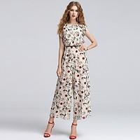 8CFAMILY Women\'s Mid Rise Going out Casual/Daily Holiday JumpsuitsFloral Style Relaxed Wide Leg Slim Fashion Floral / Botanical Summer