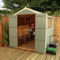 8ft x 6ft Tongue and Groove Double Door Apex Wooden Shed | Waltons