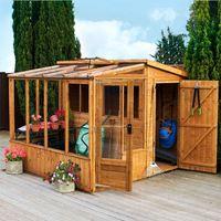 8ft x 8ft tongue and groove combi greenhouse and wooden shed waltons