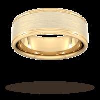 8mm Traditional Court Standard Matt Centre With Grooves Wedding Ring In 18 Carat Yellow Gold