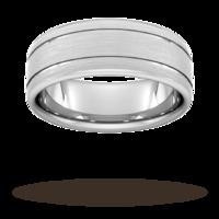 8mm Traditional Court Heavy Matt Finish With Double Grooves Wedding Ring In 950 Palladium