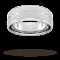 8mm Traditional Court Heavy Centre Groove With Chamfered Edge Wedding Ring In 18 Carat White Gold