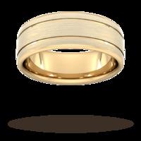 8mm Flat Court Heavy Matt Finish With Double Grooves Wedding Ring In 18 Carat Yellow Gold