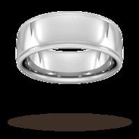 8mm Slight Court Standard polished finish with grooves Wedding Ring in 9 Carat White Gold