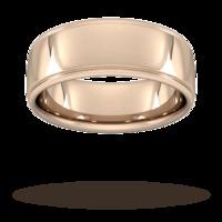 8mm Slight Court Standard polished finish with grooves Wedding Ring in 18 Carat Rose Gold