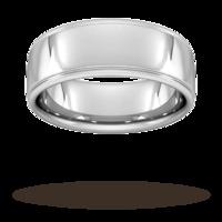 8mm Slight Court Heavy polished finish with grooves Wedding Ring in 950 Palladium