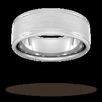 8mm Traditional Court Standard Matt Centre With Grooves Wedding Ring In 18 Carat White Gold