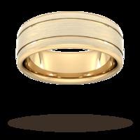 8mm Slight Court Standard matt finish with double grooves Wedding Ring in 18 Carat Yellow Gold