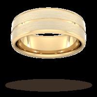 8mm Slight Court Standard centre groove with chamfered edge Wedding Ring in 9 Carat Yellow Gold