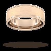 8mm Slight Court Extra Heavy matt centre with grooves Wedding Ring in 18 Carat Rose Gold - Ring Size V