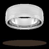 8mm Slight Court Extra Heavy matt centre with grooves Wedding Ring in 18 Carat White Gold -Ring Size U