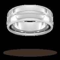 8mm Slight Court Extra Heavy Grooved polished finish Wedding Ring in 9 Carat White Gold - Ring Size V