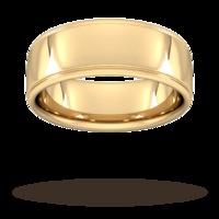 8mm Slight Court Standard polished finish with grooves Wedding Ring in 18 Carat Yellow Gold