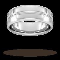 8mm Slight Court Extra Heavy Grooved polished finish Wedding Ring in 950 Palladium - Ring Size Q