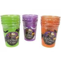 8oz Plain Coloured Plastic Glasses With Halloween - Pack Of 4 - Assorted Colours