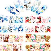 8pcs Nail Art Water Transfer Stickers Beautiful Girl And Beautiful Flower Image Fashion C208-211