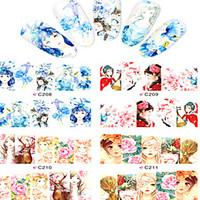 8pcs nail art water transfer stickers beautiful girl and beautiful flo ...