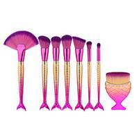 8pcs pink fish shape makeup fan brush professional mermaid soft eye co ...